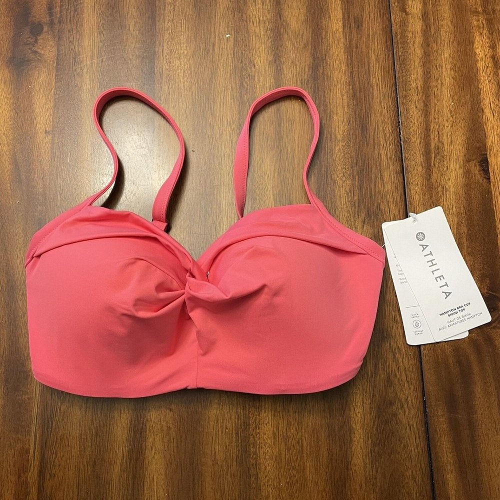 NWT Athleta Women's Hampton Bra Cup Bikini Top Coral Pink Petal Size 32D/DD